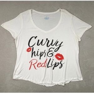 Cute Curvy Hips & Red Lips V-Neck Short Sleeve Shirt Size 1X